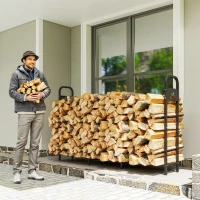 Outsunny Range-bûches extérieur métallique pour cheminée avec pieds extra renforcés et motif découpé en forme de feu Charge 300 kg Noir(m-2)