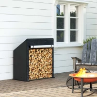 Outsunny Porte-bûches d'extérieur en acier renforcé avec housse imperméable, 100x60x110 cm, Noir(m-5)