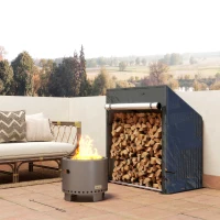 Outsunny Leñero Exterior en Acero Reforzado con Cubierta Impermeable, 100x60x110 cm, Negro(m-4)