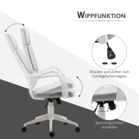 HOMCOM Ergonomische bureaustoel, netstof, in hoogte verstelbaar, draaibaar, verrijdbare bureaustoel, Grijs+Wit(m-5)