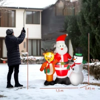 Outsunny Papá Noel Inflable 150 cm con Reno y Muñeco de Nieve Luces LED e Inflador Eléctrico para Exterior Jardín Césped(m-3)