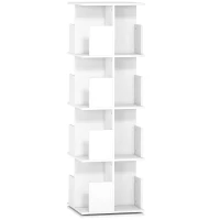 HOMCOM Estantería giratoria de 4 niveles, 16 cubos, de fácil acceso, para dormitorio, salón, despacho, tablero de partículas, blanco(m-1)