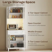 HOMCOM Credență Modernă cu Lumini, Prize USB, 2 Dulapuri și Sertar Alb(m-6)