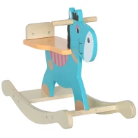 AIYAPLAY Cavallo a Dondolo a Forma di Asino per Bambini con Base Larga, in Legno, 59x27x43 cm, Verde Scuro e Arancione(m-10)