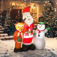 Outsunny Papá Noel Inflable 150 cm con Reno y Muñeco de Nieve Luces LED e Inflador Eléctrico para Exterior Jardín Césped(m-6)