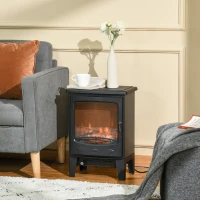 HOMCOM LED Elektrokamin Standkamin mit Flammeneffekt 900/1800W Schwarz(m-2)