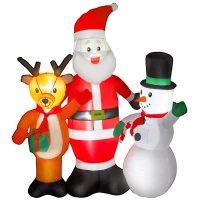 Outsunny Papá Noel Inflable 150 cm con Reno y Muñeco de Nieve Luces LED e Inflador Eléctrico para Exterior Jardín Césped(m-1)