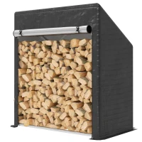 Outsunny Leñero Exterior en Acero Reforzado con Cubierta Impermeable, 100x60x110 cm, Negro(m-7)