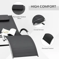 Outsunny Sun Lounger Reclining Chair Portable Armchair with Pillow for Garden Patio Outside Aluminium Frame, Black(m-7)