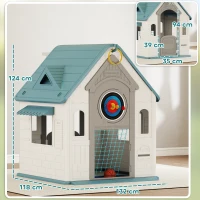 AIYAPLAY Casita Infantil Exterior e Interior 5 en 1 con Lanzamiento de Aros Baloncesto Fútbol Dardos para Niños +2 Años Beige(m-3)