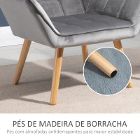 HOMCOM Poltrona Moderna Poltrona de Leitura Estofada em Veludo com Assento Amplo Pés em Madeira  67x61,5x71 cm Cinza(m-6)