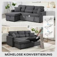 HOMCOM Regulowana sofa rozkładana w kształcie L, narożna sofa dla gości z funkcją łóżka, schowkiem, poduszkami, do salonu, pokoju gościnnego, szara(m-5)