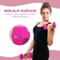 SPORTNOW 2 x 3kg Hexagonal Dumbbells Weights Set with Non-Slip Grip for Home Gym Workout, Pink(m-6)