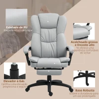 Vinsetto Cadeira de Escritório com Altura Ajustável 6 Pontos de Massagem e Apoio para os Pés Retrátil 68,5x68,5x113-121 cm Cinza(m-8)