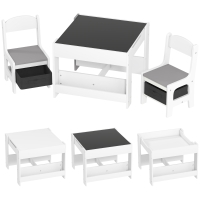 HOMCOM Set de Masă și Scaun pentru Copii, Set de Birou și Scaun pentru Copii 2-în-1 cu Tablă și Rafturi pentru Cărți, 61.5x61.5x48 cm, Gri