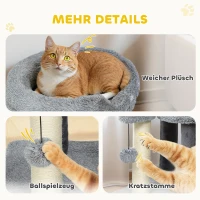 PawHut krabpaal en kattentrap, brede basis, pluche stof, sisal-krabpaal, grijs(m-6)