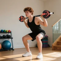 SPORTNOW Langhantel-Set 20 kg, inkl. 6 Hantelscheiben, 2 x 5kg, 2 x 2,5kg, 2 x 1,25kg, rutschfeste Stange, schwarz+rot(m-8)