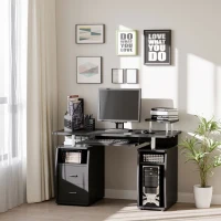 HOMCOM Scrivania per Computer Moderna Porta PC, Scrivania da Ufficio in Legno con Cassetti, Mensola Estraibile e Porta Tastiera, 120x55x85cm, Nero(m-2)