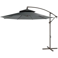 Outsunny 2.7m Garden Banana Parasol Cantilever Umbrella with Crank Handle, Double Tier Canopy and Cross Base for Outdoor, Hanging Sun Shade, Dark Grey(m-11)
