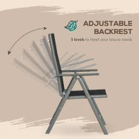 Outsunny 7 Piece Garden Dining Set - Outdoor Table and 6 Folding and Reclining Chairs with Aluminium Frame, Tempered Glass Top Table, Texteline Seats, Black(m-6)