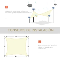 Outsunny Toldo Vela Rectangular 4x3 m Vela de Sombra para Jardín Patio Terraza HDPE Anti UV y Transpirable Color Crema(m-7)