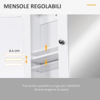 kleankin Mobiletto Armadietto a Muro con Specchio da Bagno Cucina in MDF 56 x 13 x 58cm Bianco(m-7)