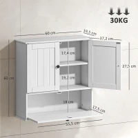 HOMCOM Rustikaler Wand-Badschrank mit verstellbarem Regal, Doppeltür und Klapptür 60x19,5x60 cm Weiß(m-3)