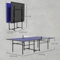 SPORTNOW Mesa de Ping-Pong Plegable con 4 Ruedas Red 2 Palas y 3 Pelotas para Interior y Exterior 274x152,5x75,5 cm Azul(m-3)