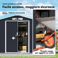 Outsunny Casetta da Giardino Porta Utensili in Lamiera con Porte Scorrevoli, 213x130x185cm, Grigio Scuro(m-5)