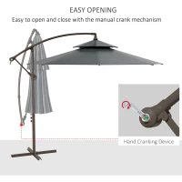 Outsunny 2.7m Garden Banana Parasol Cantilever Umbrella with Crank Handle, Double Tier Canopy and Cross Base for Outdoor, Hanging Sun Shade, Dark Grey(m-4)