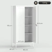 HOMCOM Armadio per Ufficio in Acciaio a 3 Ripiani Regolabili con Serratura e 2 Chiavi, 80x40x175 cm, Bianco(m-3)