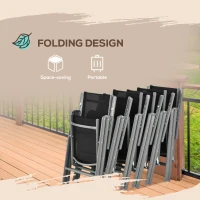 Outsunny 7 Piece Garden Dining Set - Outdoor Table and 6 Folding and Reclining Chairs with Aluminium Frame, Tempered Glass Top Table, Texteline Seats, Black(m-5)