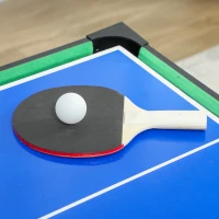 SPORTNOW Table Multijeux 5 en 1 avec Baby-foot pour Enfants Billard Ping-pong Hockey et Basket 134x108x144 cm Naturel et Noir(m-4)