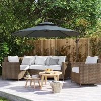 Outsunny 2.7m Garden Banana Parasol Cantilever Umbrella with Crank Handle, Double Tier Canopy and Cross Base for Outdoor, Hanging Sun Shade, Dark Grey(m-2)