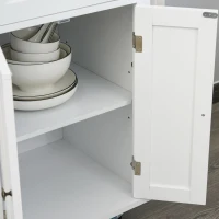 HOMCOM Carrello da Cucina con 2 Cassetti e 2 Armadietti, Isola da Cucina con Piano in Legno, Portaspezie e Porta Canovacci, Bianco(m-8)