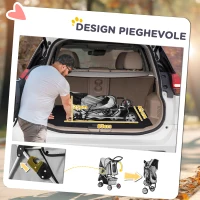 PawHut Passeggino per Cani Pieghevole con Portabicchieri e Cestino, in Acciaio e Poliestere, 75x45x97 cm, Grigio(m-5)