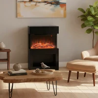 HOMCOM Elektrischer Kamin mit buntem 3D-Flammeneffekt, 1000W/2000W mit einstellbarer Temperatur und Fernbedienung, Schwarz(m-2)