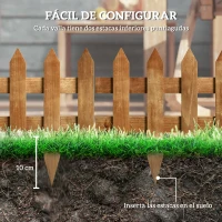 Outsunny Vallas de Madera para Jardín de 12 Paneles 50x34 cm con Puntas en Pico Fácil de Instalar para Huerto Patio Marrón(m-6)