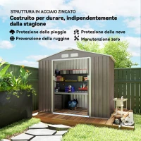 Outsunny Casetta da Giardino in Metallo con Prese d'Aria e Doppia Porta Scorrevole, 2.1x1.3m, Marrone Chiaro(m-4)