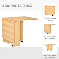HOMCOM Tavolo da Pranzo Pieghevole, Tavolo a Ribalta per 4-6 Persone, Tavolo da Cucina Salvaspazio Moderno con 2 Ripiani e 2 Ruote, in Legno, 140x80x74 cm, Color Legno(m-7)