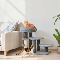 PawHut Tiragraffi e scala per gatti, base ampia, tessuto in peluche, palo graffi in sisal, grigio(m-2)