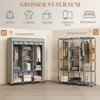 HOMCOM Kast van stof, opbergoplossing, 8 planken, 2 hangstangen, grijs(m-4)