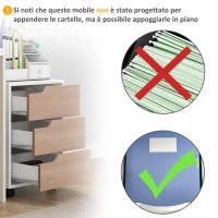 HOMCOM Cassettiera in MDF con 3 Cassetti e Ruote per Ufficio o Studio Bianca e Legno, 40x50x57.5cm(m-7)