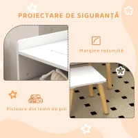 HOMCOM Set de Masă și Scaun pentru Copii, Masă de Activități pentru Copii Mici 3 în 1 cu Tablă de Construcție, 87x45x59.5 cm, Alb(m-6)