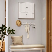 HOMCOM Rustikaler Wand-Badschrank mit verstellbarem Regal, Doppeltür und Klapptür 60x19,5x60 cm Weiß(m-5)