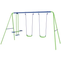 Outsunny Set Altalene da Giardino per 4 Bambini, 1 Altalena Doppia e 2 Altalene Singole, Capacità di peso 45kg (Altalena) 180kg (Totale), 280x140x178cm(m-10)