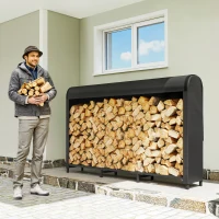 Outsunny Firewood Rack Metal 199 x 30 x 121 cm Firewood Rack 0.6 m³ with Waterproof Cover up to 300 kg(m-2)