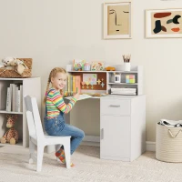 AIYAPLAY Bureau pour Enfants avec Étagères, Armoire, Tiroir et Chaise Assortie en MDF Blanc(m-2)