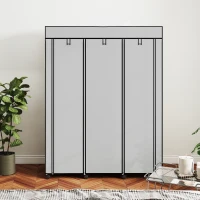 HOMCOM Kast van stof, opbergoplossing, 8 planken, 2 hangstangen, grijs(m-9)