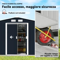 Outsunny Casetta in Acciaio con Fondazione, 4 Prese d'Aria e 2 Porte Scorrevoli, 277x195x192 cm, Grigio Scuro(m-5)